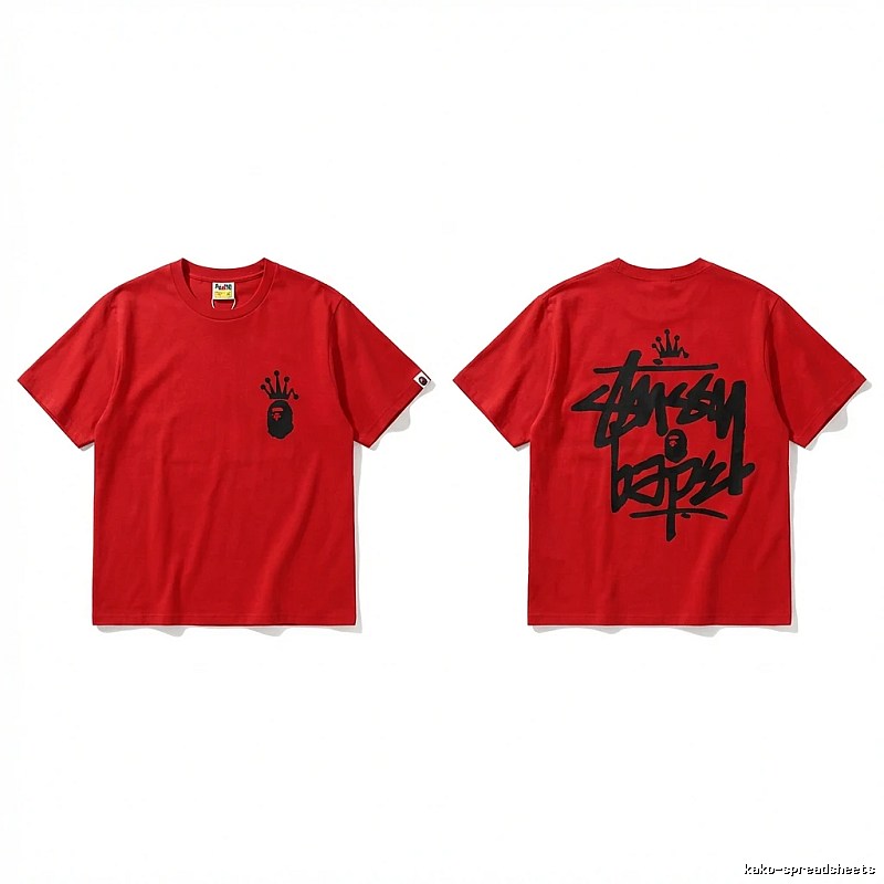 Bape Crown Graffiti Style Red T-shirt