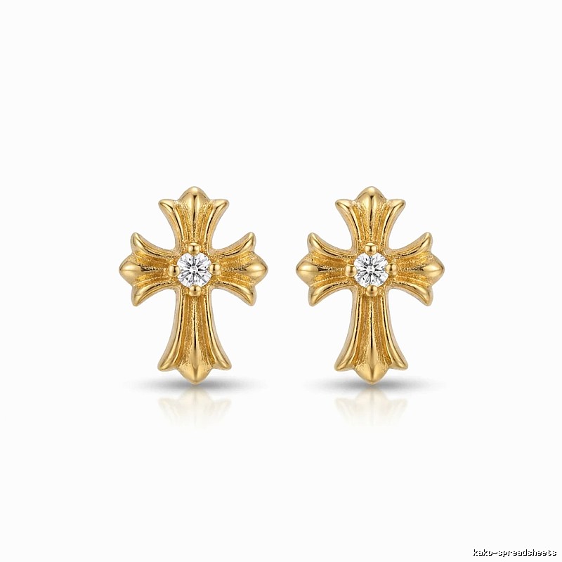 Chrome Hearts Gold Cross Flower Stud Earrings