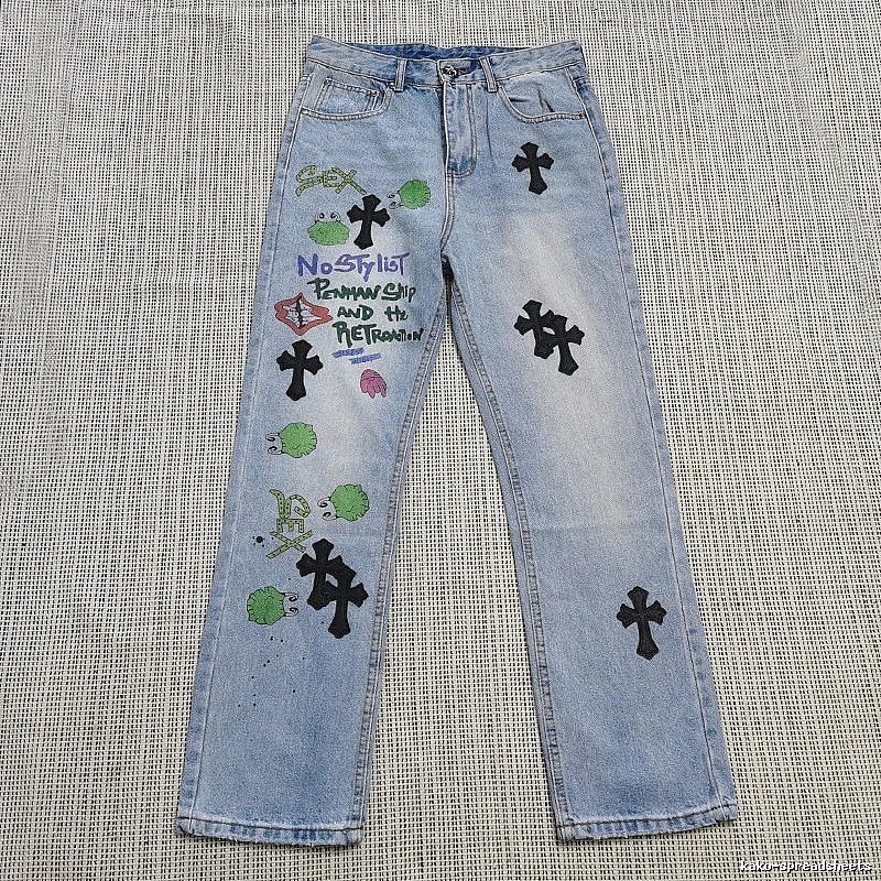 Chrome Hearts Logo Detail Cross patch jeans White Jeans Black with Relaxed Feel