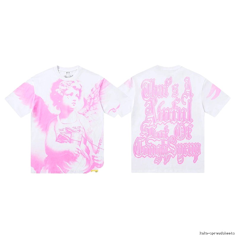 COUGH SYRUP Angel Print Street Style White and Pink T-shirt