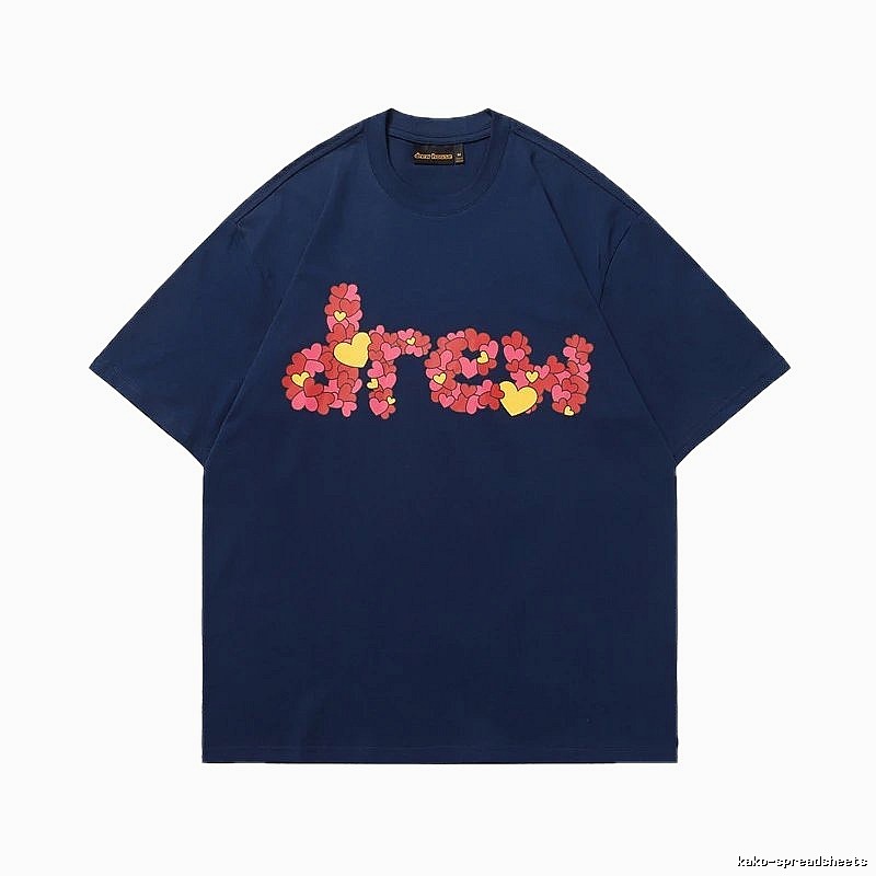 DREW All-over Heart Print Trendy Style Navy Blue Short-sleeve T-shirt