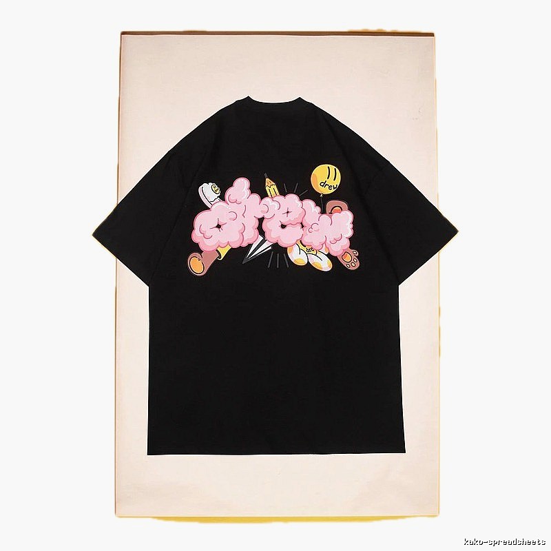 DREW Cloud Print Street Style Black Short Sleeve T-Shirt