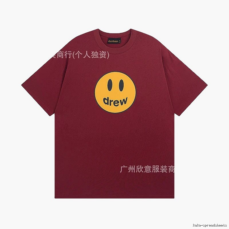 DREW Smiley Face Streetwear Style Burgundy Short Sleeve T-Shirt