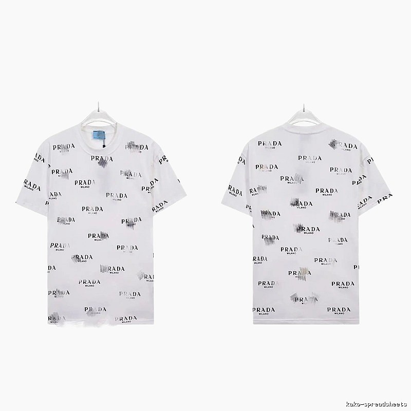 Prada All-over Print Streetwear Style White Short-sleeve T-Shirt