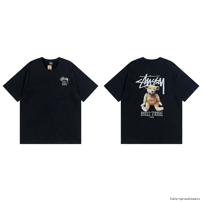 Stussy Bear Trendy Cool Style Black T-shirt