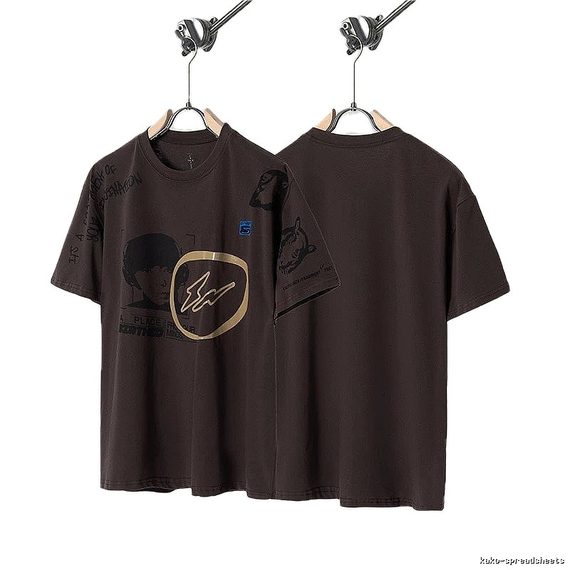 Travis Scott Printed Street-style Dark Brown T-Shirt