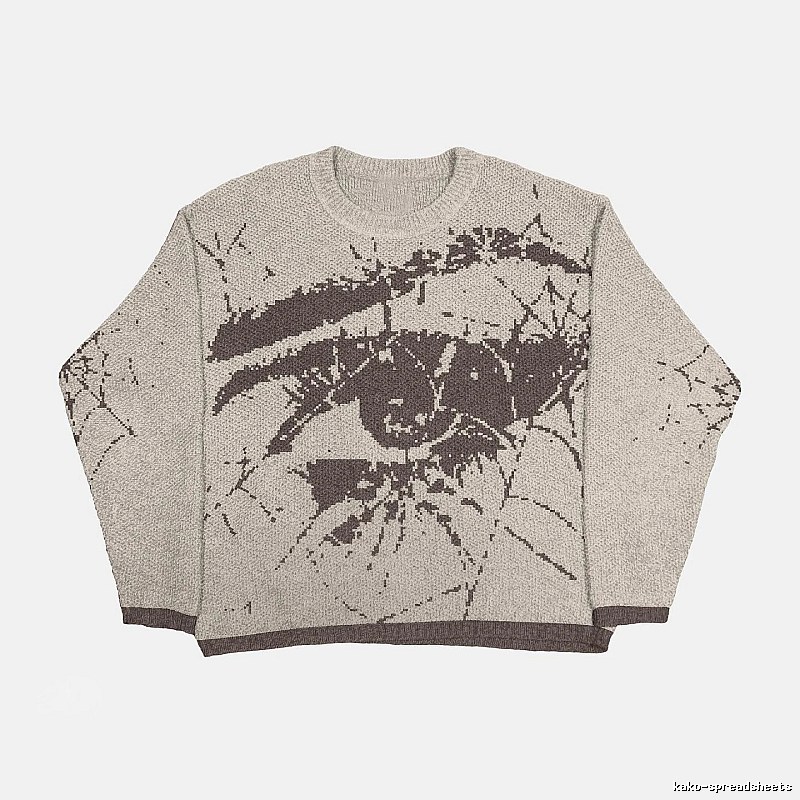 Urban Anime graphic sweater Black Knit Top with Statement Pattern
