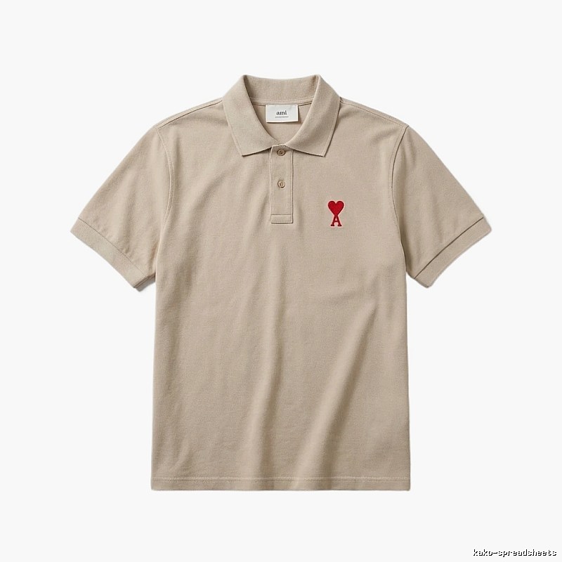 AMI Love Minimalist Style Beige Polo Shirt