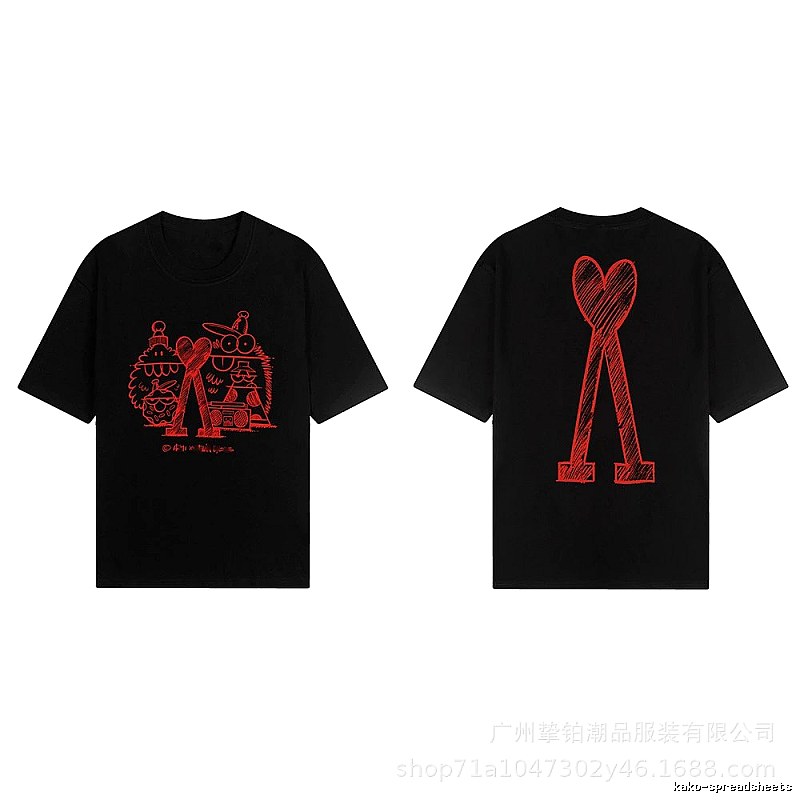 AMI red graffiti-style short-sleeve shirt