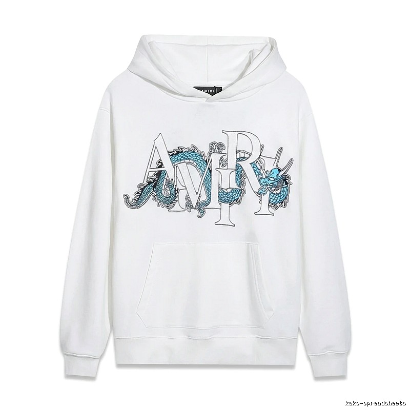 AMIRI White Hoodie with Dragon Pattern Print Style