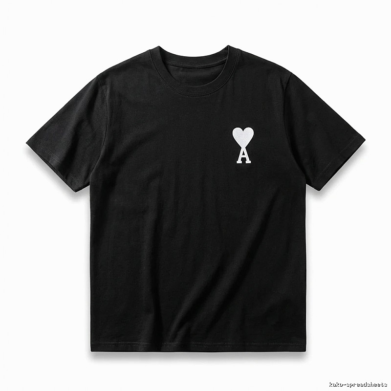 Ami's simple black T-shirt with heart embroidery
