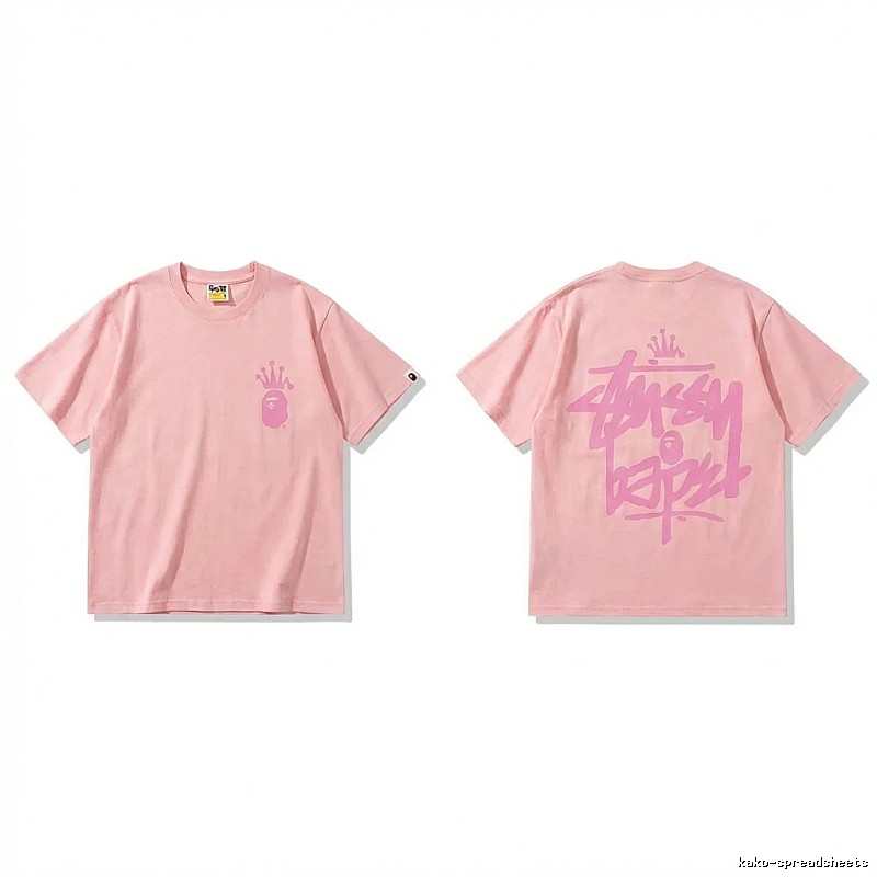 Bape Crown Print Pink Short-sleeve Shirt