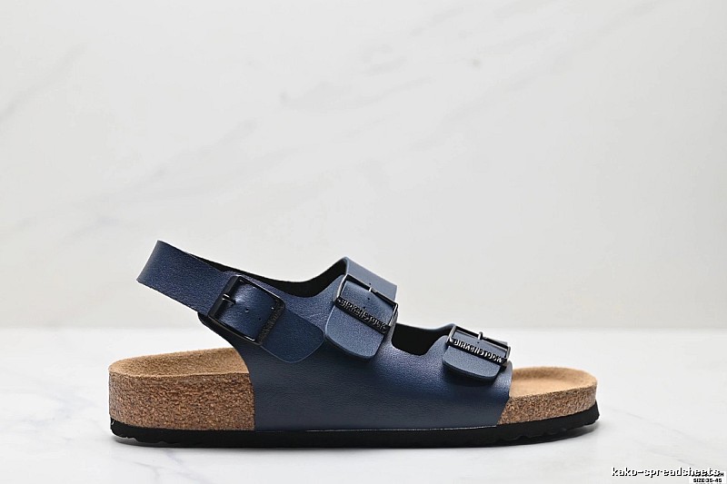 Birkenstock Double-buckle Casual Style Navy Blue Sandals