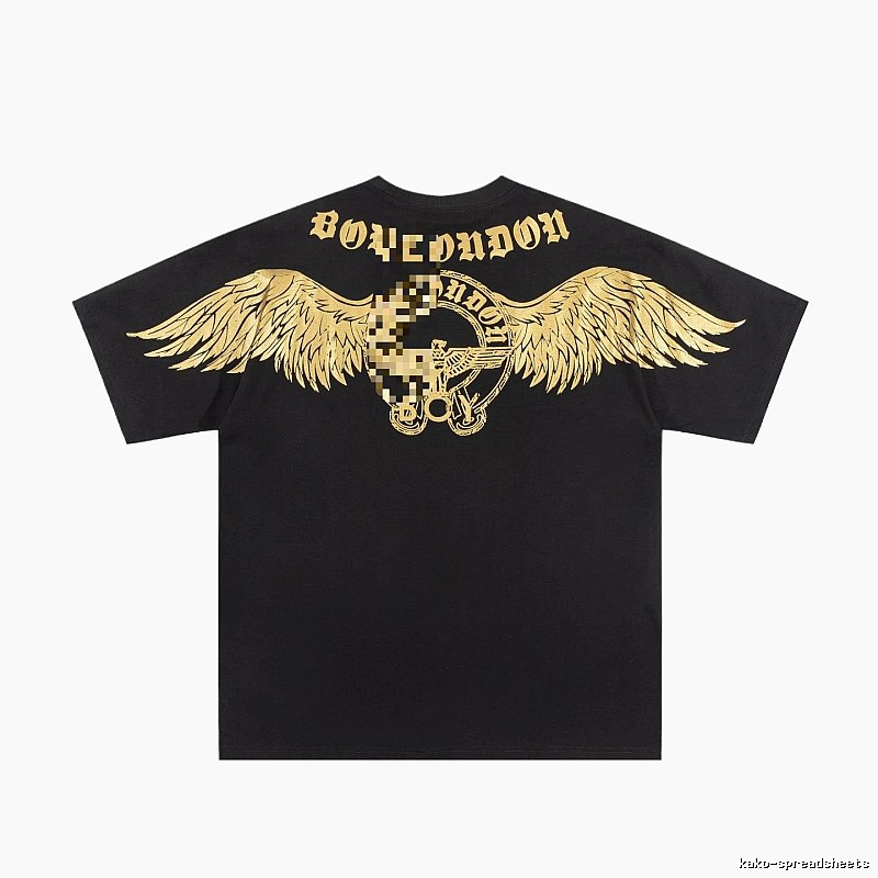 BOY Street Style Black Short-sleeve T-shirt with Gold Foil Stamped Wings
