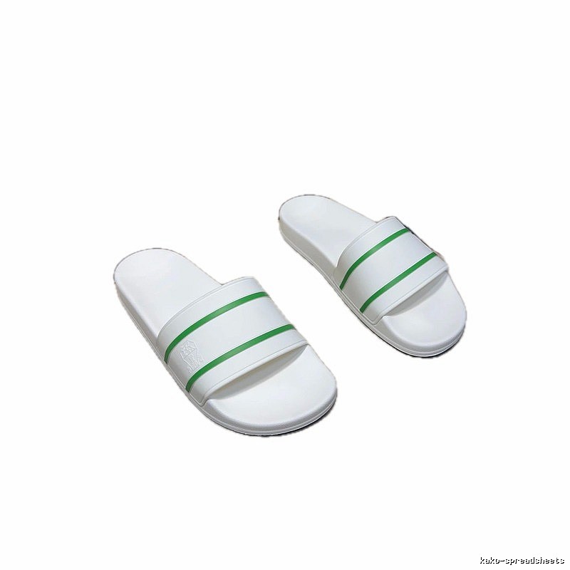Brunello Cucinelli Casual-style White and Green Striped Slippers