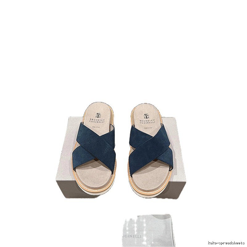 Brunello Cucinelli Minimalist Casual Navy Blue Slide Sandals