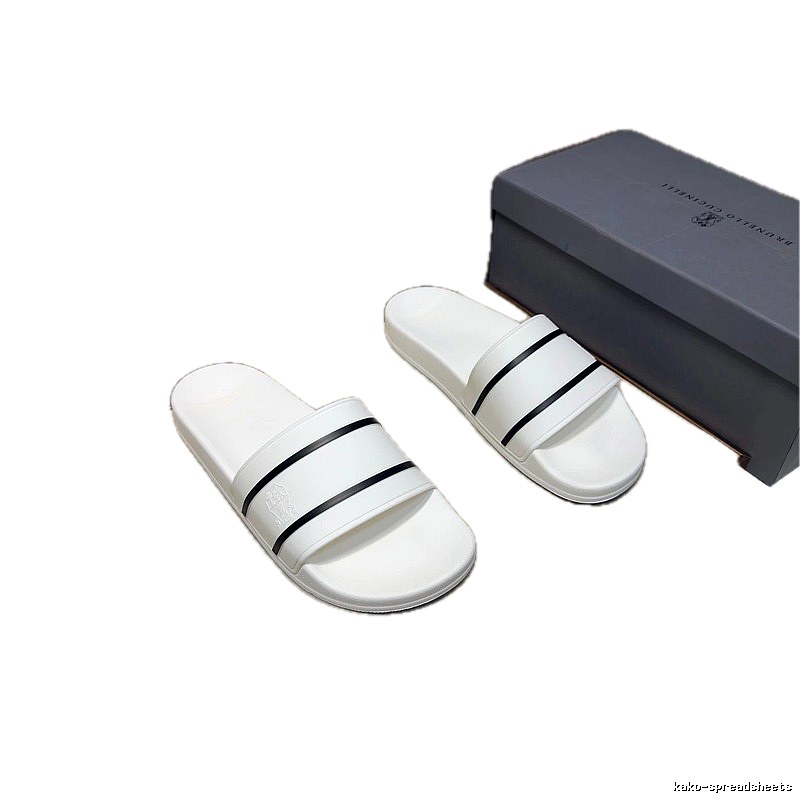 Brunello Cucinelli Minimalist Style Striped White Slippers