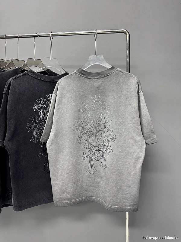 Chrome Hearts Cross Hot-stamped Rhinestone Street-style Grey Short-sleeve T-shirt