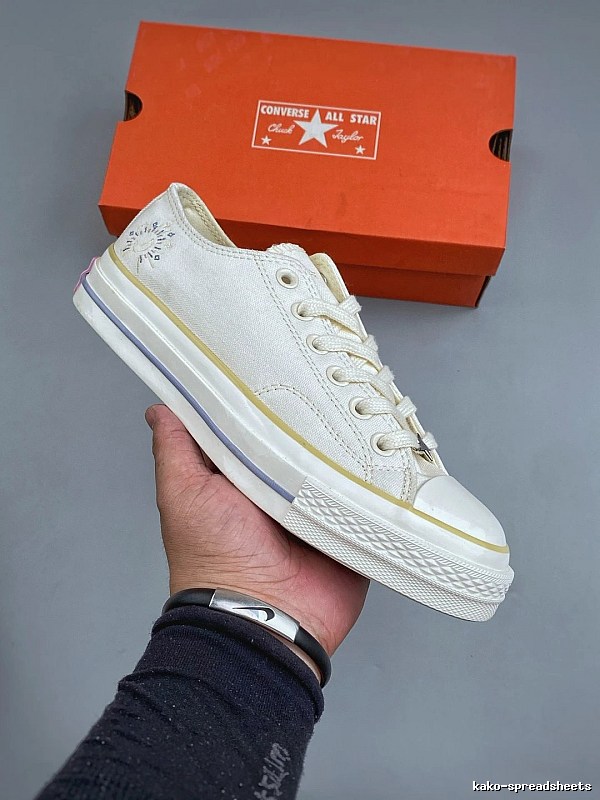 Converse White and Yellow Canvas Low-Tops Featuring Checker Accent