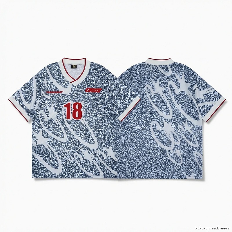 Corteiz-printed retro-style blue and white short-sleeve shirt