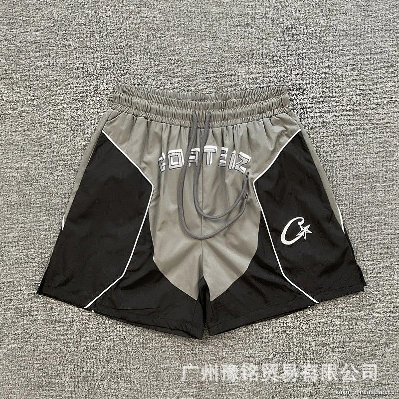 Corteiz Street Style Black and Grey Colorblock Athletic Shorts