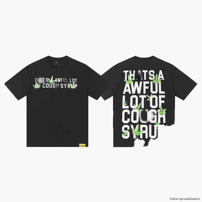 COUGH SYRUP Hemp Leaf Print Street Style Black T-shirt