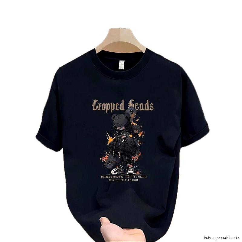 Cropped Skate Bear Street Style Navy Short Sleeve T-Shirt