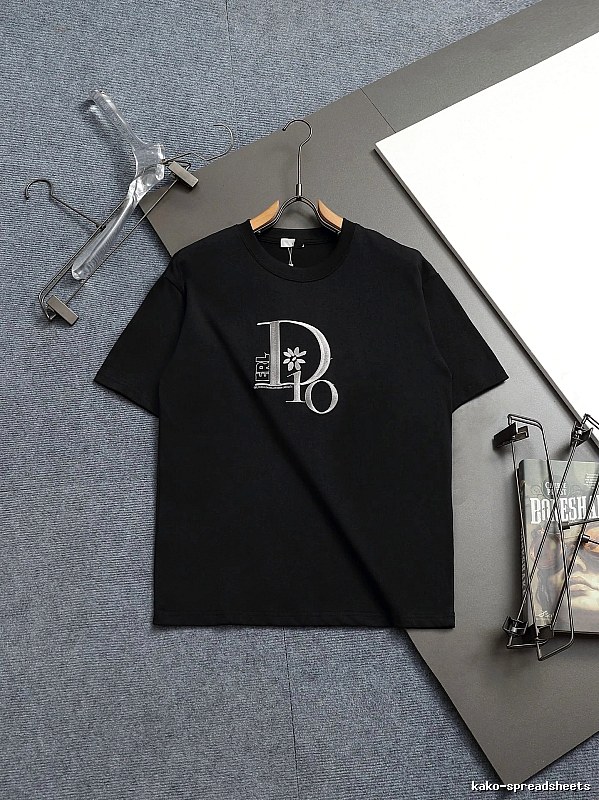 Dior Co-branded Embroidered Light Luxury Style Black Short-sleeve T-shirt