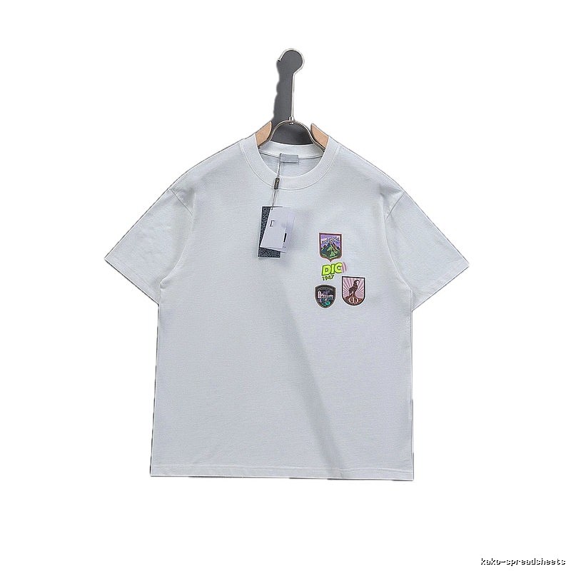 Dior Embroidered Badge Casual Style White Short-sleeve T-shirt