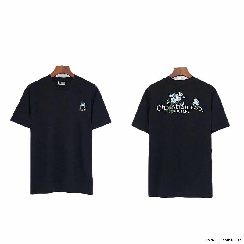 Dior Haute Couture Floral Embroidered Black Short-sleeved T-shirt