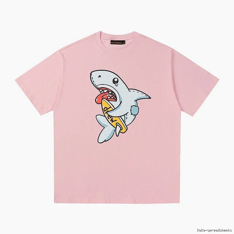 DREW Cartoon Style Shark Print Pink T-shirt