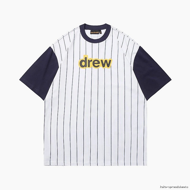 DREW Letter Baseball Style Navy and White Colorblock Short Sleeve T-shirt