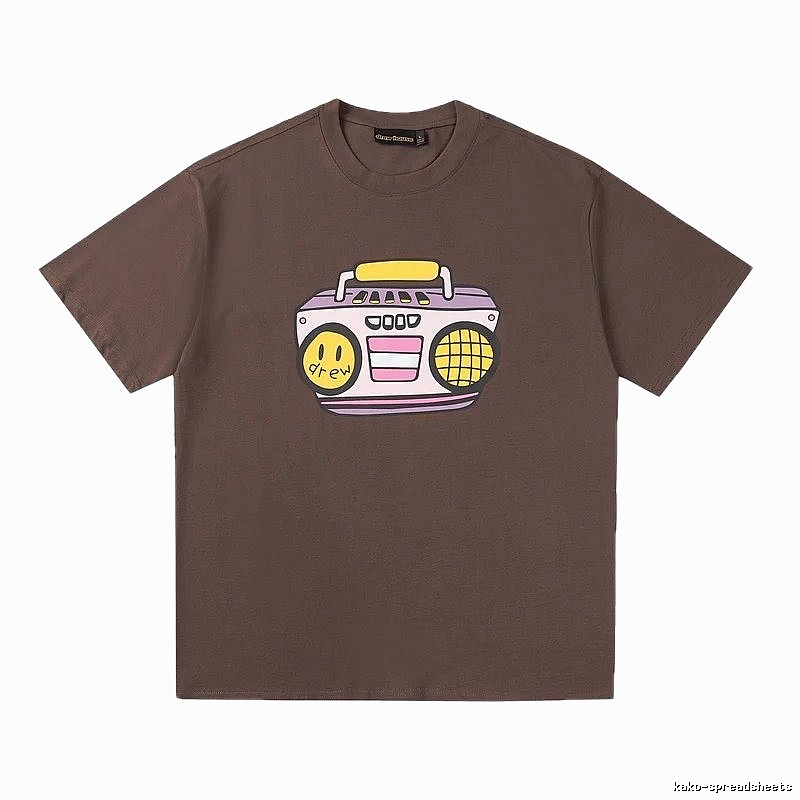 DREW Radio Print Street Style Brown T-Shirt