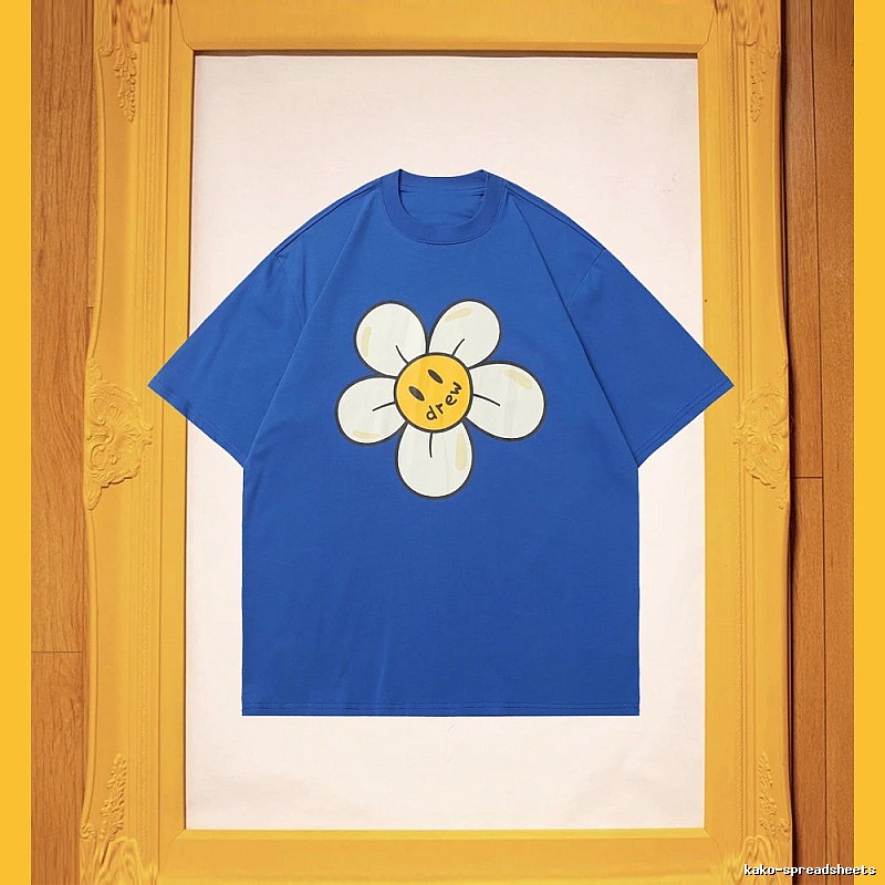 DREW Smiley Face Floral Street Style Blue T-shirt