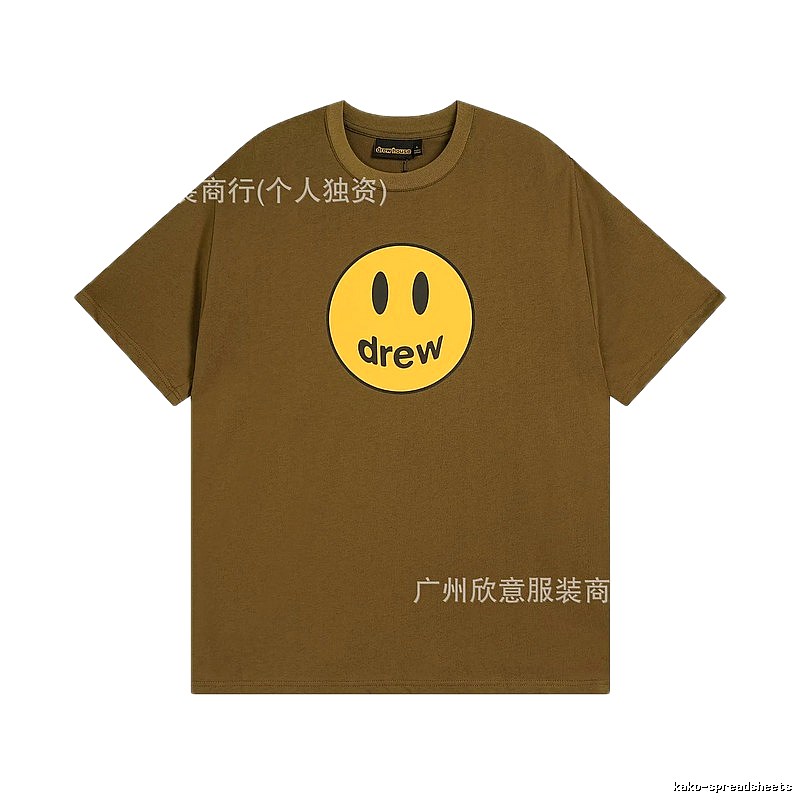 Drew Smiley Face Street Style Brown Short Sleeve T-shirt