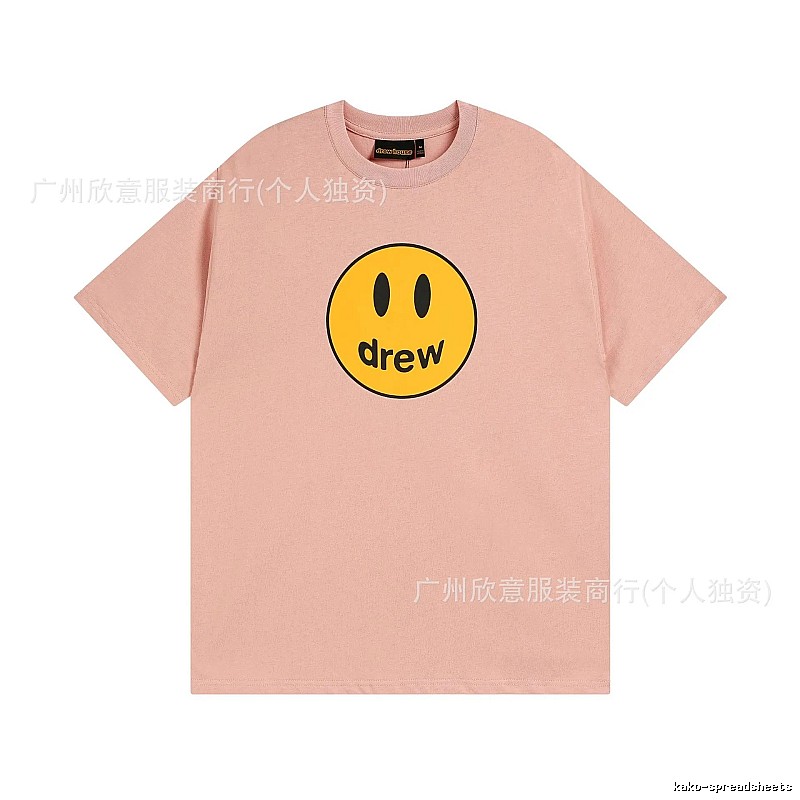 Drew Smiley Print Street Style Pink T-Shirt