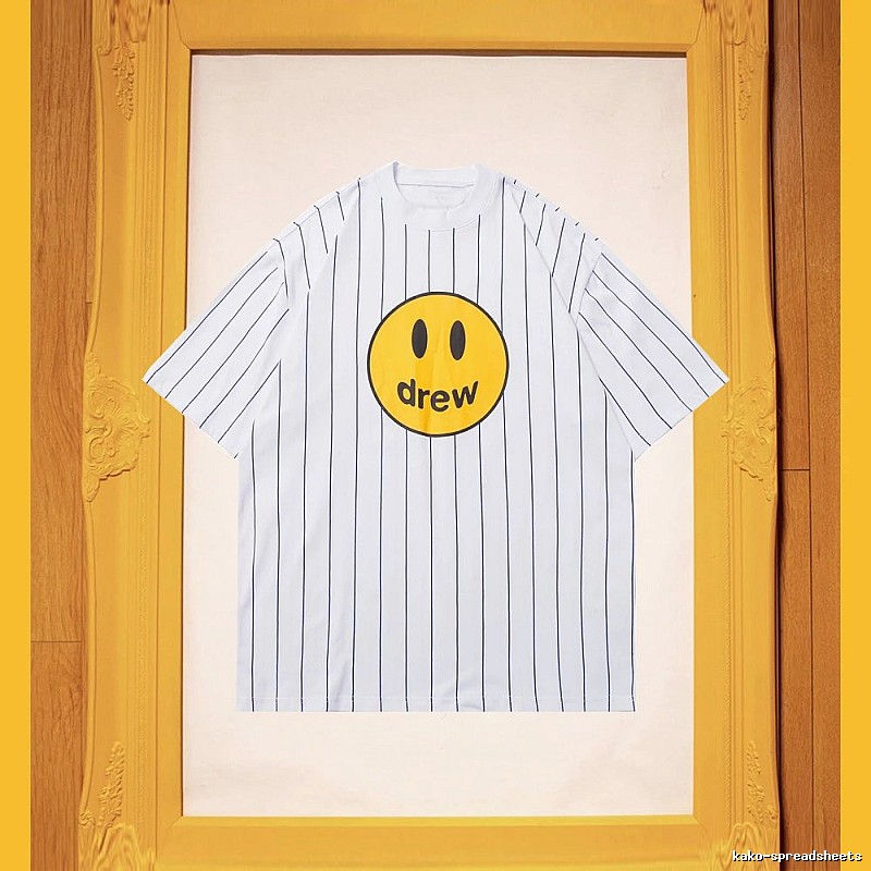 DREW Smiley Series Street Style White Striped Short Sleeve T-shirt
