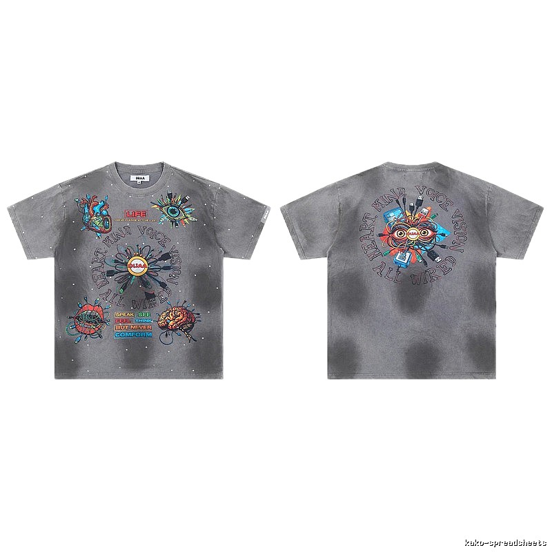 DUAA Cyber Print Street Style Grey T-Shirt