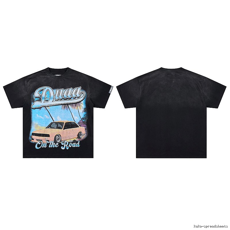 DUAA Road Sports Car American Retro Distressed Black T-Shirt