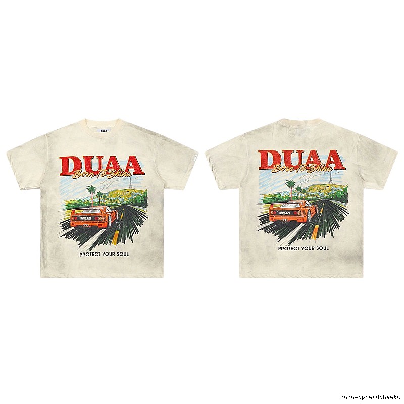 DUAA Sports Car Print American Retro Off-white Short Sleeve T-Shirt