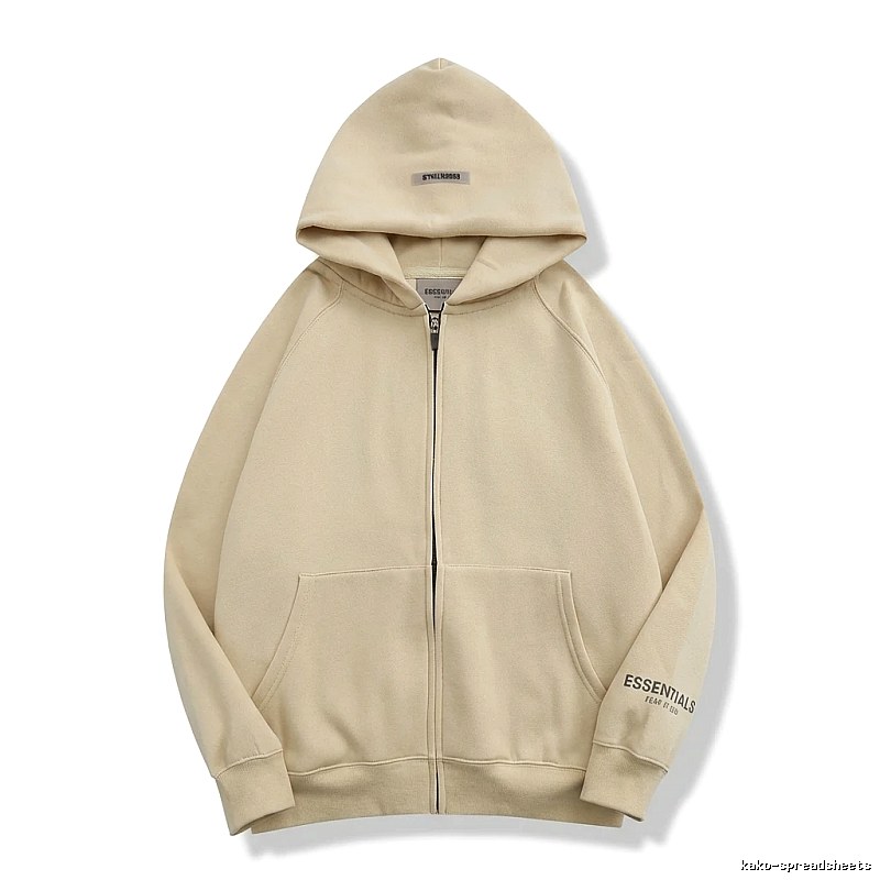 ESSENTIALS minimalist style beige hooded sweatshirt with drawstring