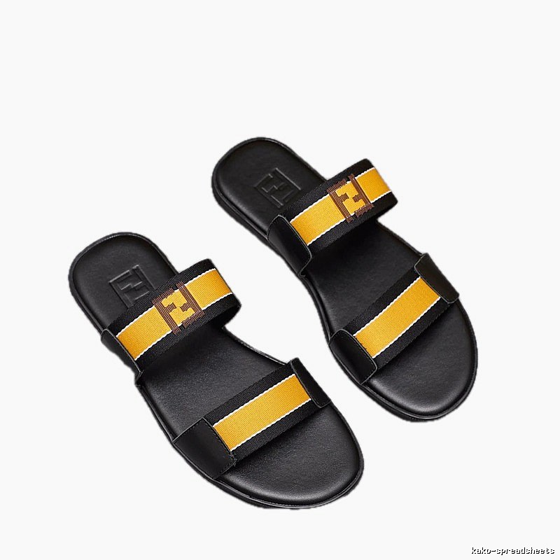 Fendi FF Collection Light Luxury Style Black and Yellow Slide Sandals