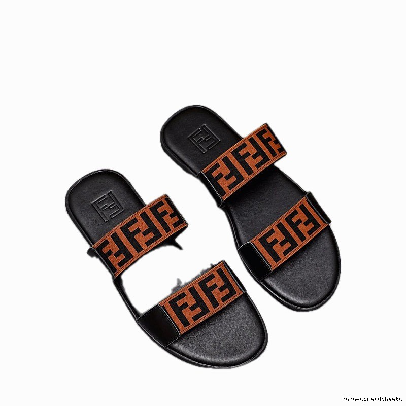 Fendi FF Monogram Streetwear Style Black and Brown Color-block Slide Sandals