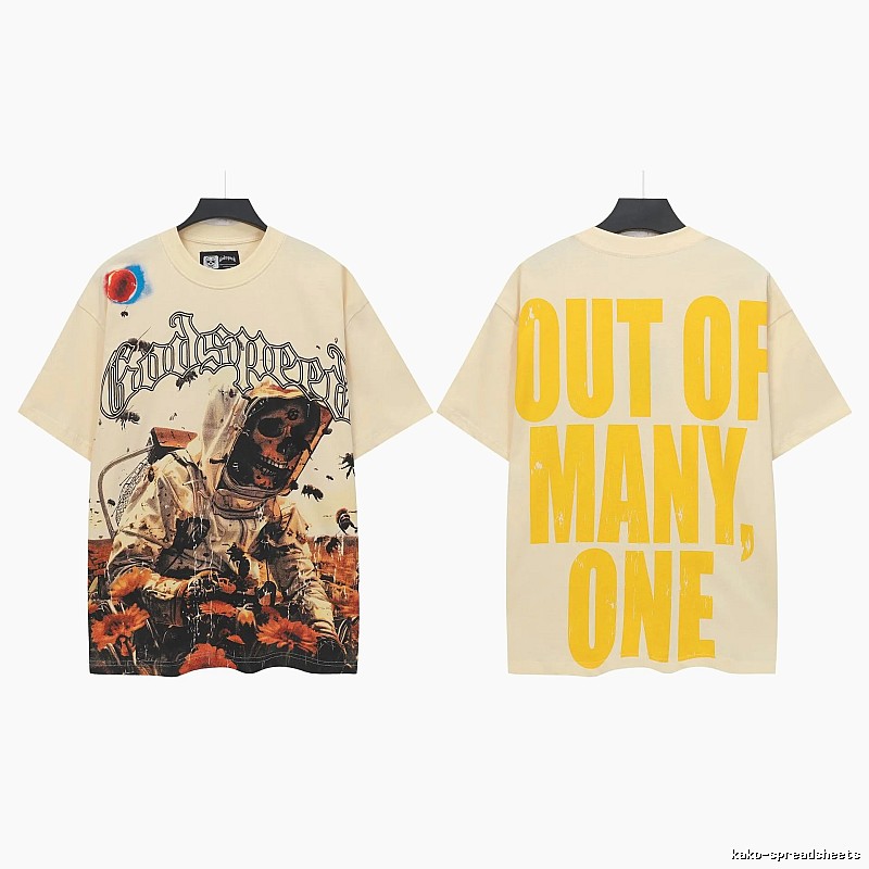 Godspeed Skull Print Street Style Beige Short Sleeve T-Shirt