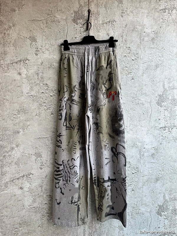 Grey Botanical Pattern Wide-Leg Pants