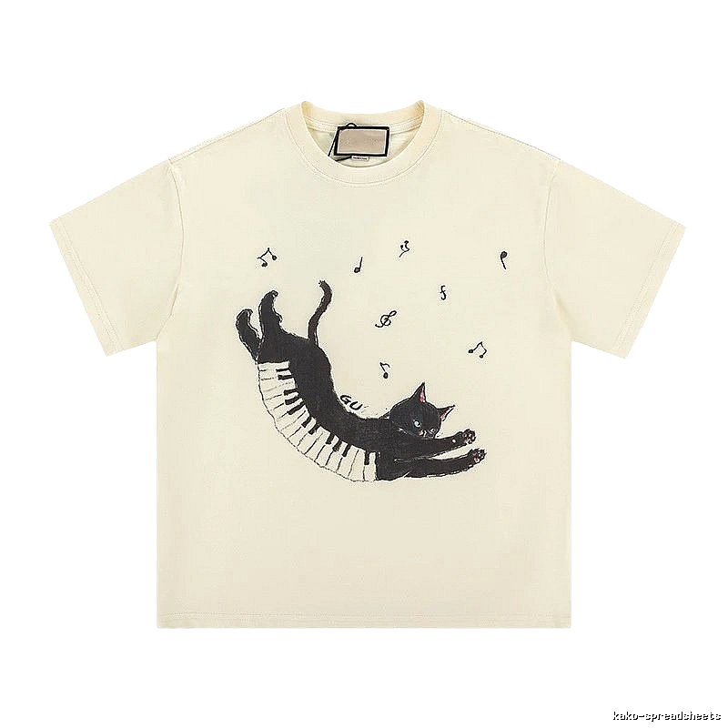Gucci Black Cat Print Casual Off-White T-Shirt