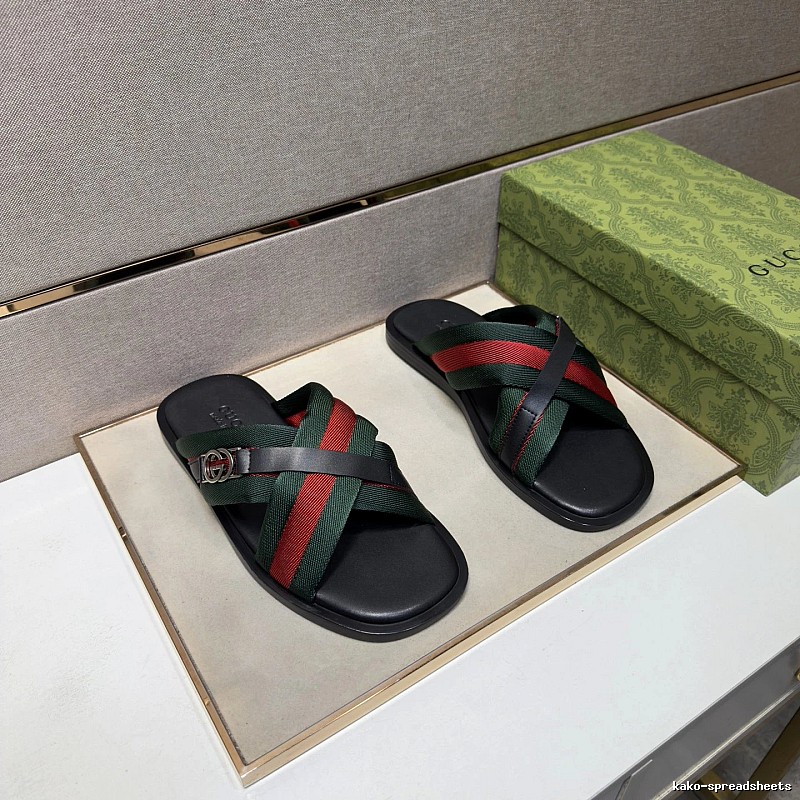 Gucci Interlocking G Webbing Casual Red and Green Slide Sandals