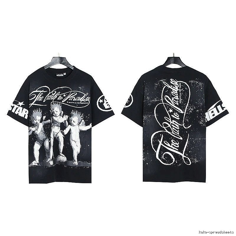 Hellstar Angel Print Street Style Black T-shirt