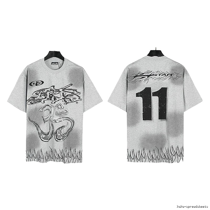 Hellstar No.11 Flame Street Style Gray T-Shirt