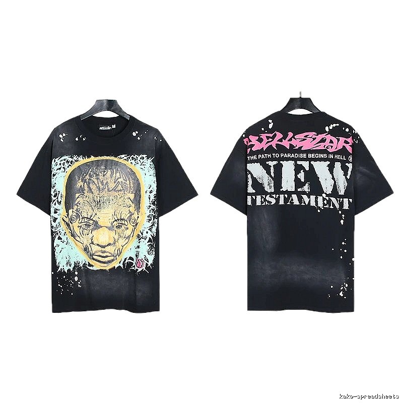 Hellstar Portrait Print Street Style Black T-shirt